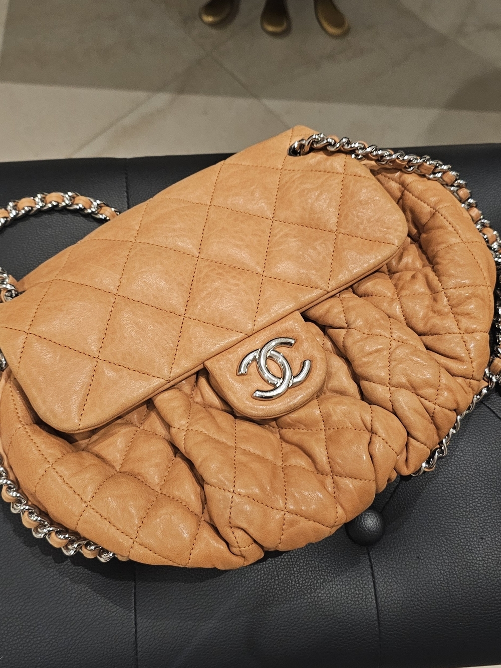 Chanel Quilted Lambskin Shoulder Bag in Tan